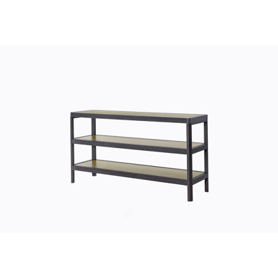 Stylish Console Table With Metal Insets And Three Storage Shelves, Perfect For Hallways, Beside Walls Or Behind Sofas In Modern Homes.