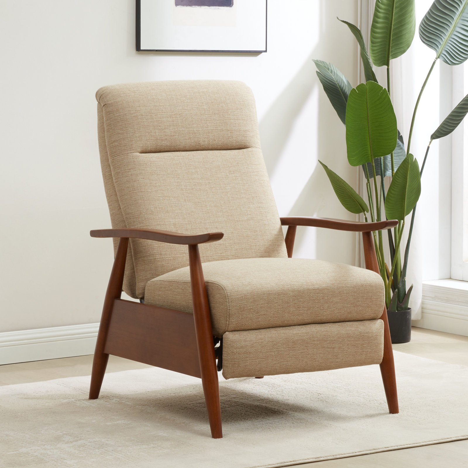 Imona 30" Genuine Leather Manual Recliner, Rawhide Fabric