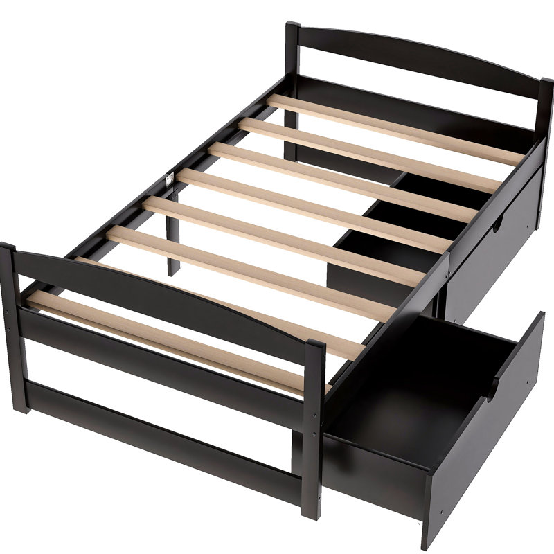 Twin Bed With Two Convenient Drawers For A Stylish Bedroom Exquisite Platform Storage In Color, Espresso