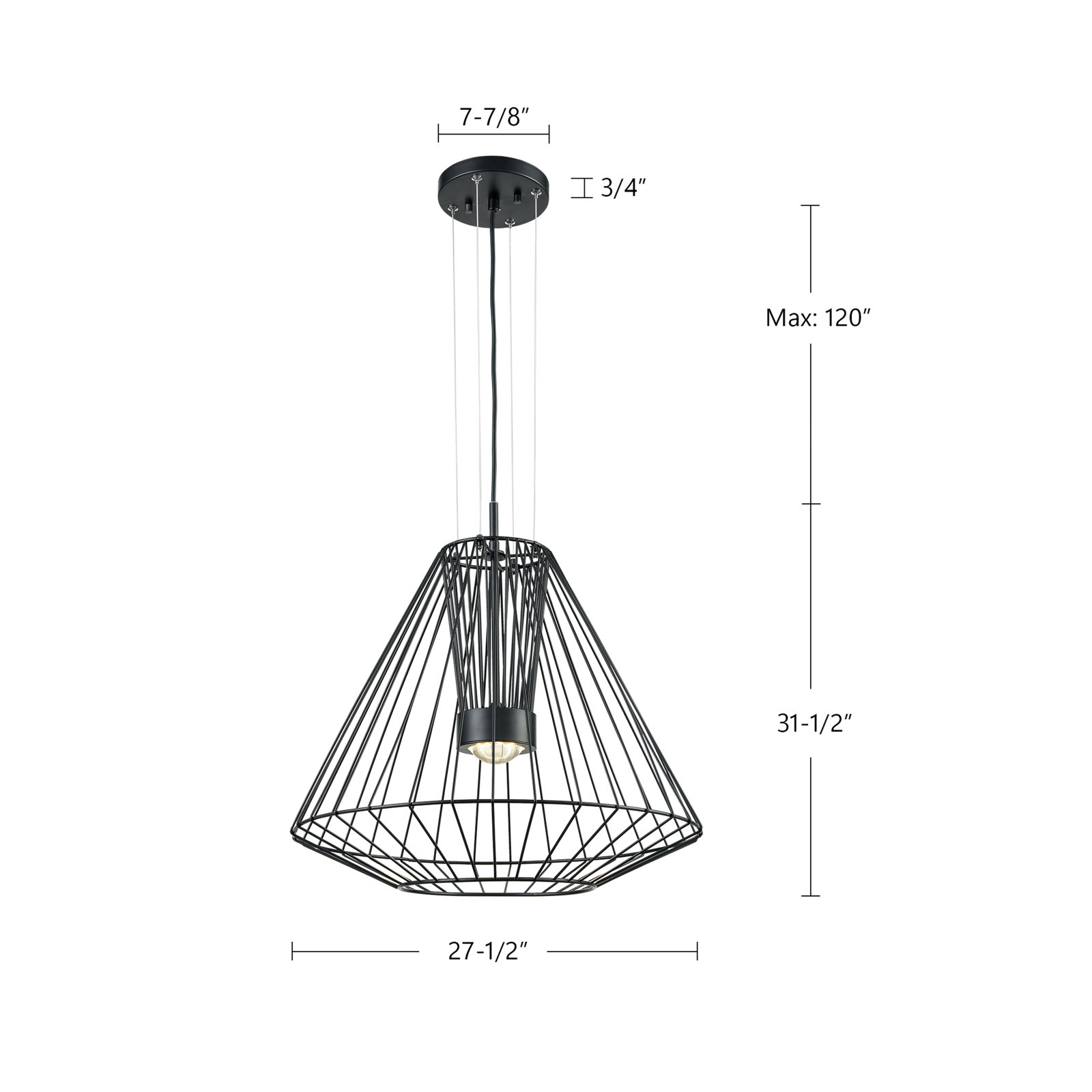 Arctic Single - Light Dimmable LED Geometric Chandelier, 31.5" H x 27.5" W x 27.5" D