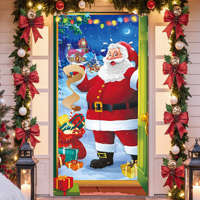 Couvre-porte de Noël 35 X 71 pouces - Motif du Père Noël