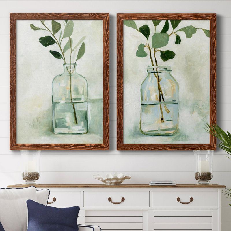 «Eucalyptus Branch Still Life I», ensemble de 2 peintures sur toile encadrées, H 31,5 po x l 47 po x P 1,5 po