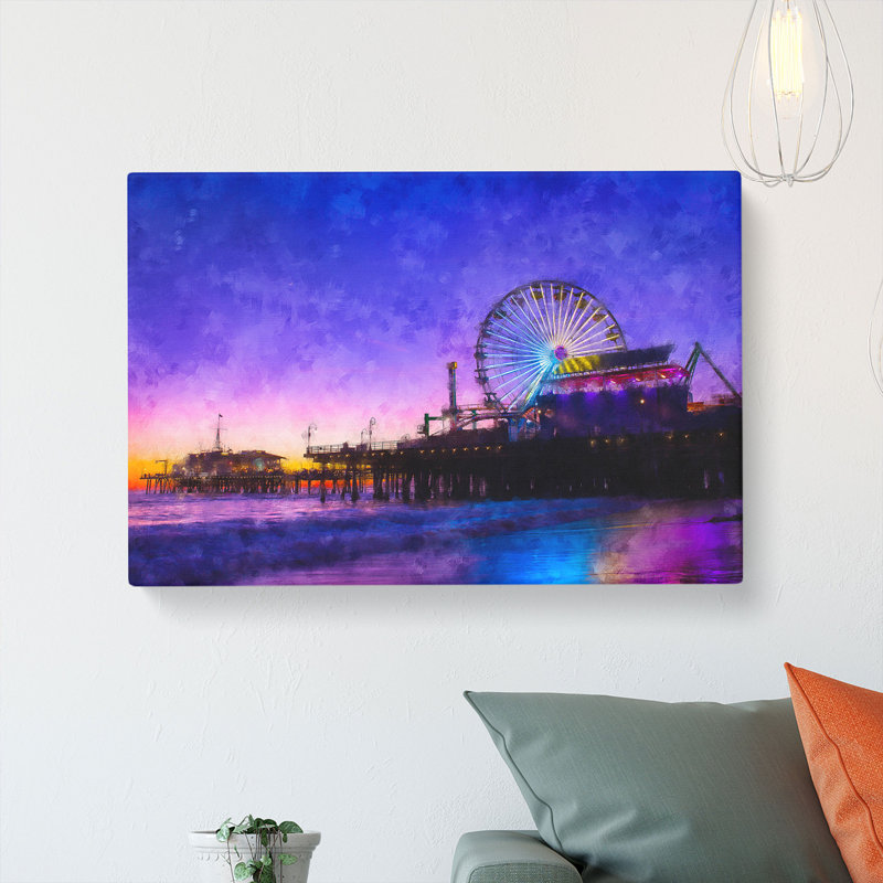 Santa Monica Pier Fairground Painting - Wrapped Canvas, 60cm H x 91cm W x 3cm D