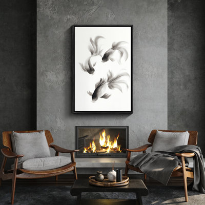Black and White Abstract Koi Fish Framed Print Wall Art