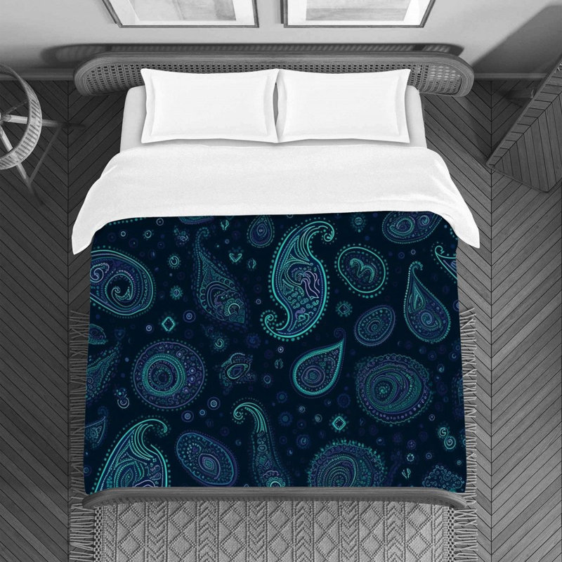Machine Printed Duvet Cover, Queen Duvet Cover, Blue Paisley