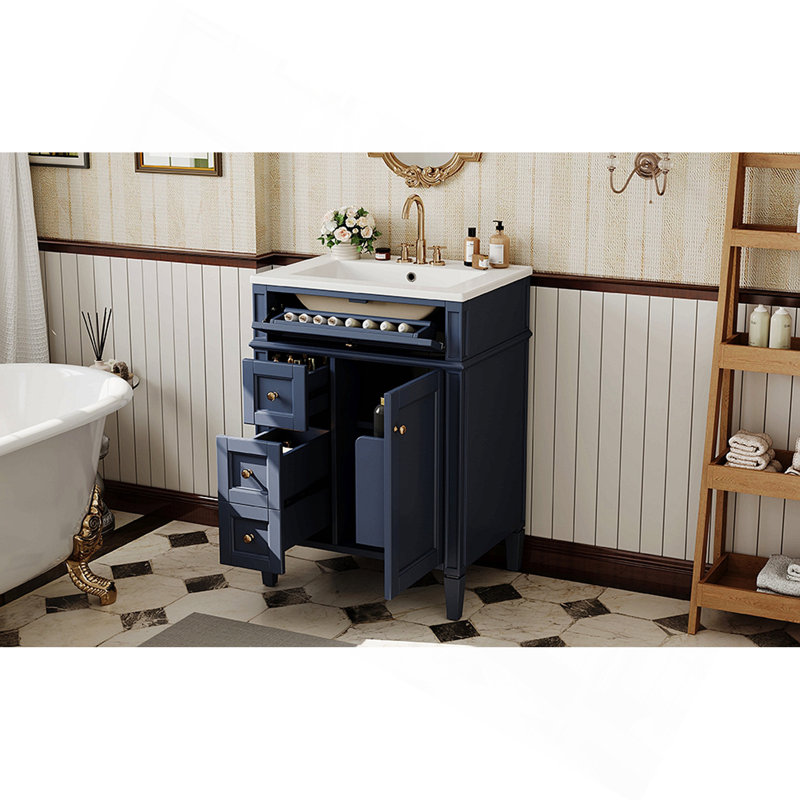 Meuble-lavabo 24 po avec lavabo supérieur, meuble-lavabo moderne avec 2 tiroirs et un tiroir basculant, meuble-lavabo simple