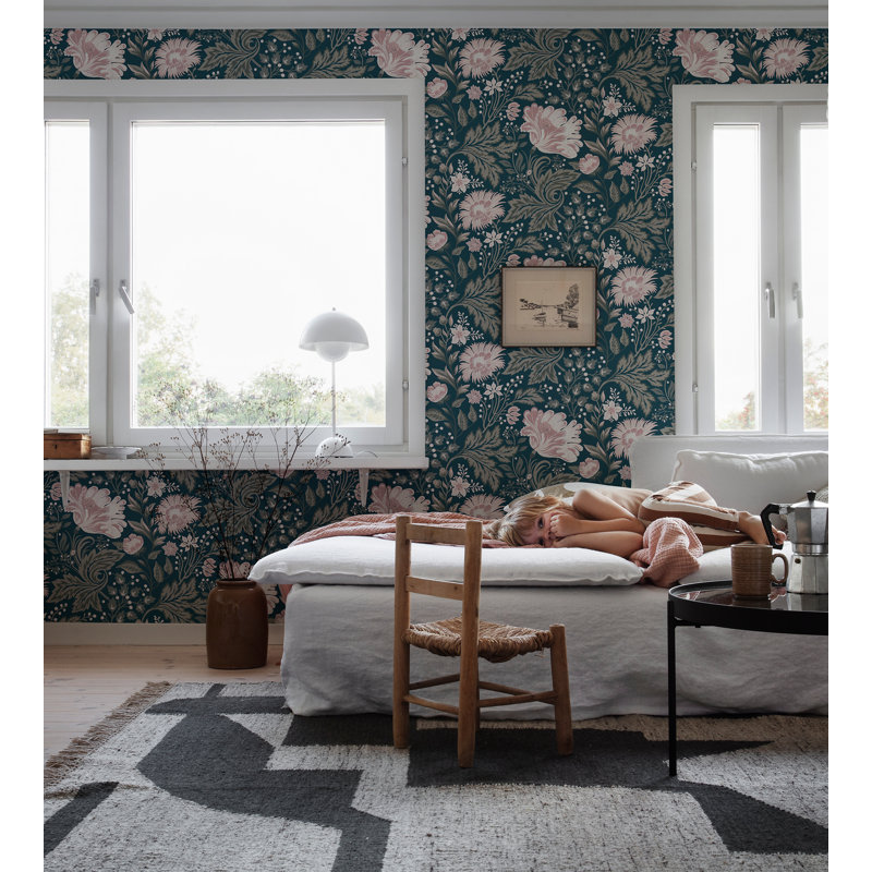 Ava Floral Wallpaper Roll, Dark Blue
