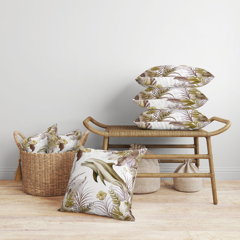 Coussin décoratif intérieur / extérieur Dolphin Haven, H 26 po x l 26 po, Brun / olive