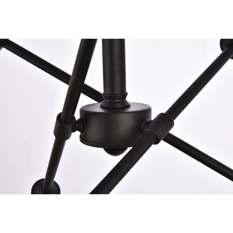 Lustre Spoutnik linéaire moderne Whelchel, Noir, Six lumières, H 19,6 po x l 17,1 po x P 17,1 po