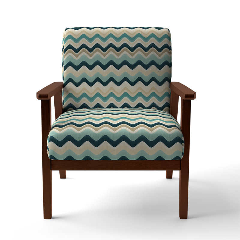 Cantina 23'' Wide Armchair, Beige/Blue Polyester, Brown Square Arms