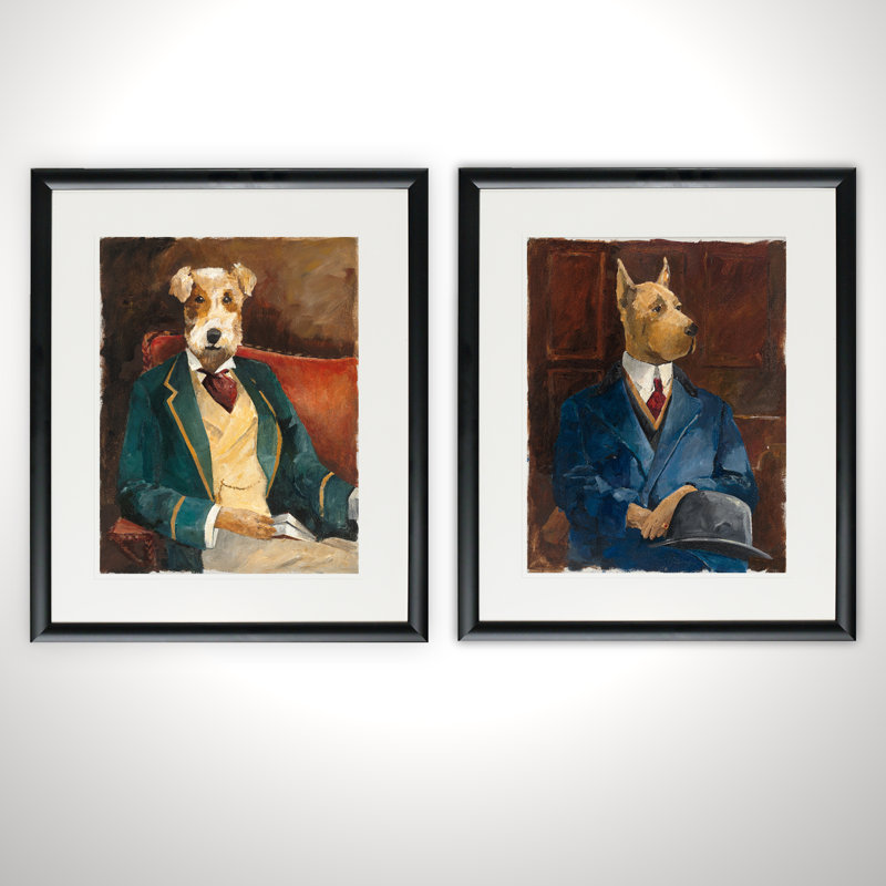 « canine portrait i », ensemble de 2 reproductions de peintures à l’acrylique encadrées