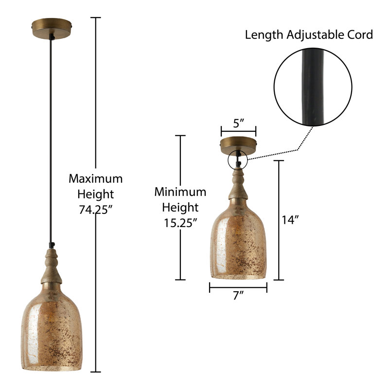 7"W Bayarmaa Textured Glass Bell-Shaped Pendant Lamp, Champagne