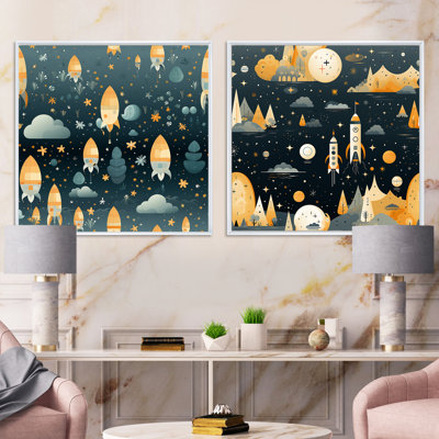Fusée spatiale pour chambre d'enfant - ensemble de 2 collages carrés pour enfants