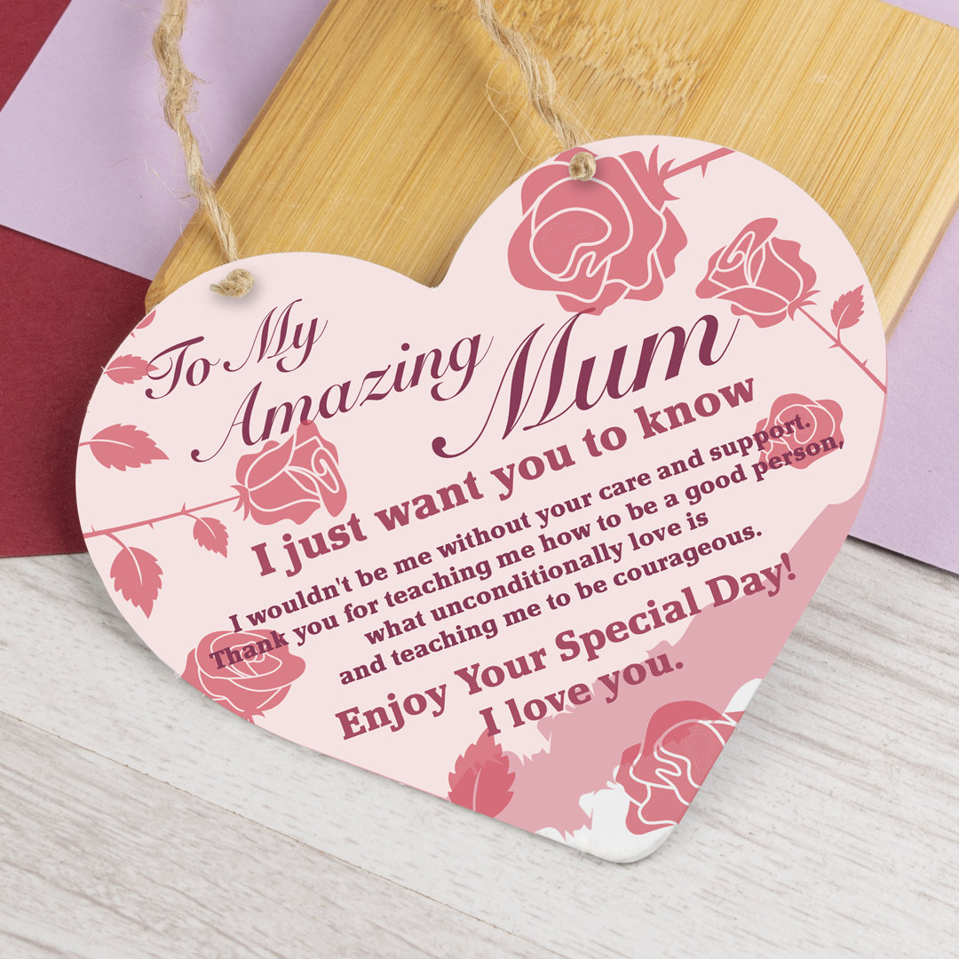 Wooden Heart Plaque Amazing Mum