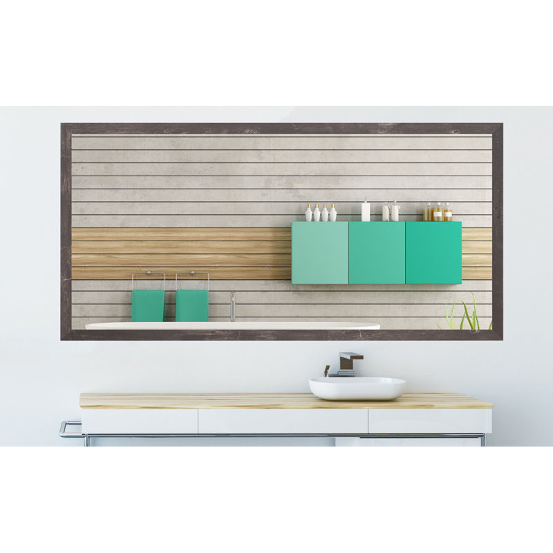 Miroir de salle de bain Hensel, H 35 po x l 70 po, Brun récolte