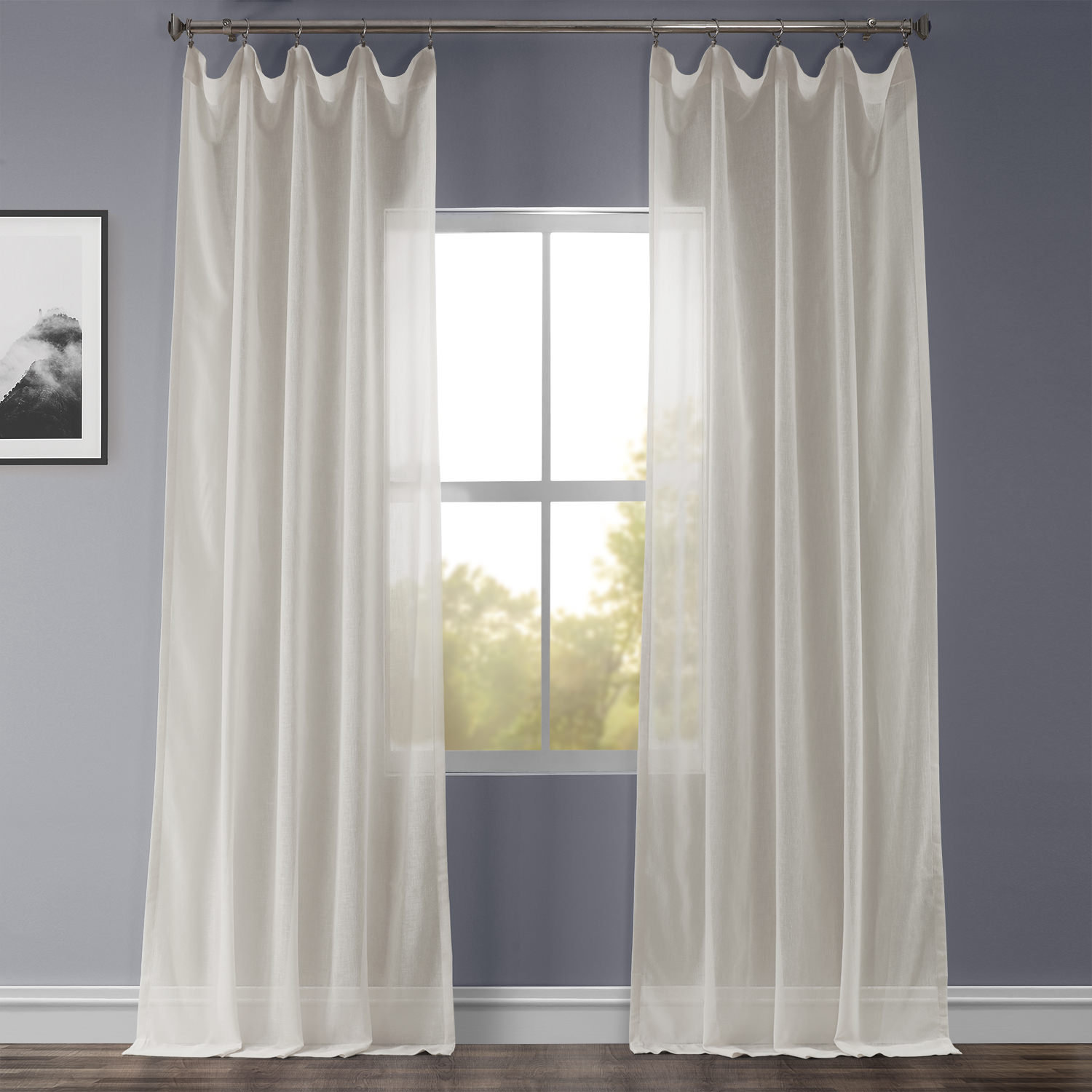Larsa Sheer Faux Linen Curtain Panel, 50" W x 84" L, Gardenia Faux