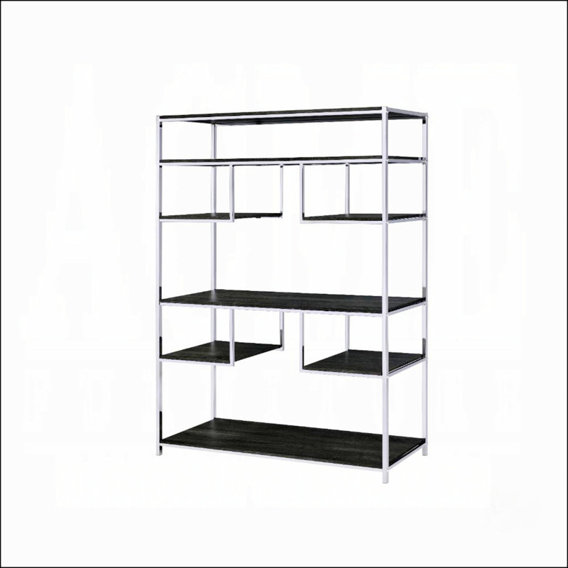 Bibliothèque rustique en chêne gris et chrome à 8 tablettes