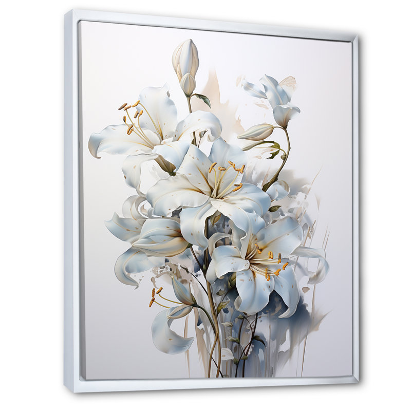 «White Lilies In Bloom Bloquet I» sur toile, H 40 po x l 30 po x P 1,5 po, Cadre flottant blanc