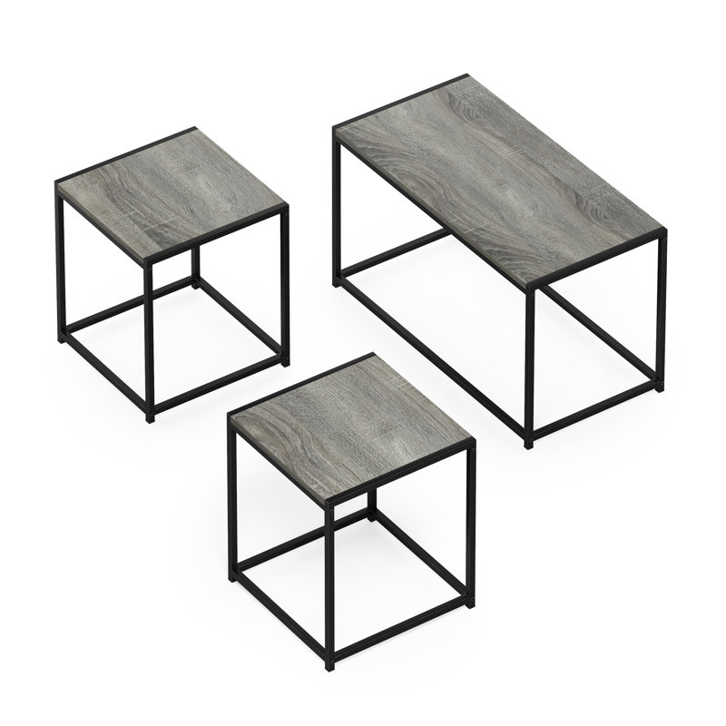 Ensemble de tables basses 3 pièces Gramercie, Gris chêne français, Noir