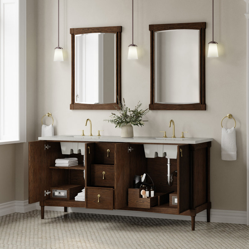 Kinnsden 72" W Double Vanity, Lime Delight Silestone, Sable Oak