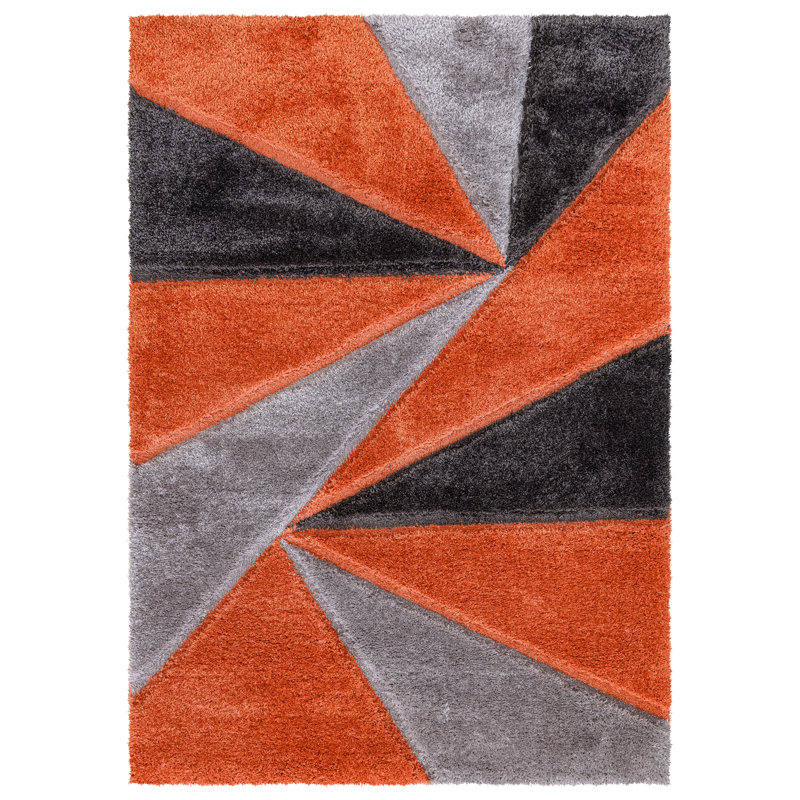 Shaggy Geometric Rug – 100% Polyester Soft Pile Carpet, Colourfast, Water & Soil Repellent, Anti-Static Modern Living Room Rug