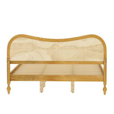 Cadre de lit plateforme de style Mid-Century moderne avec tête de lit courbée en rotin, lit de style scandinave naturel Boho, lit très grand pour la chambre à coucher, aucun sommier nécessaire