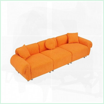 Canapé en peluche 3 places avec 3 coussins - 3 pièces - Mobilier de salon moelleux avec structure en bois massif