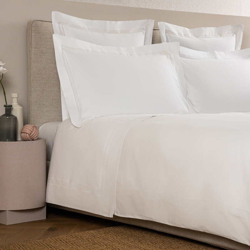 Doppio Ajour Sateen Duvet Cover, Queen Duvet Cover, White