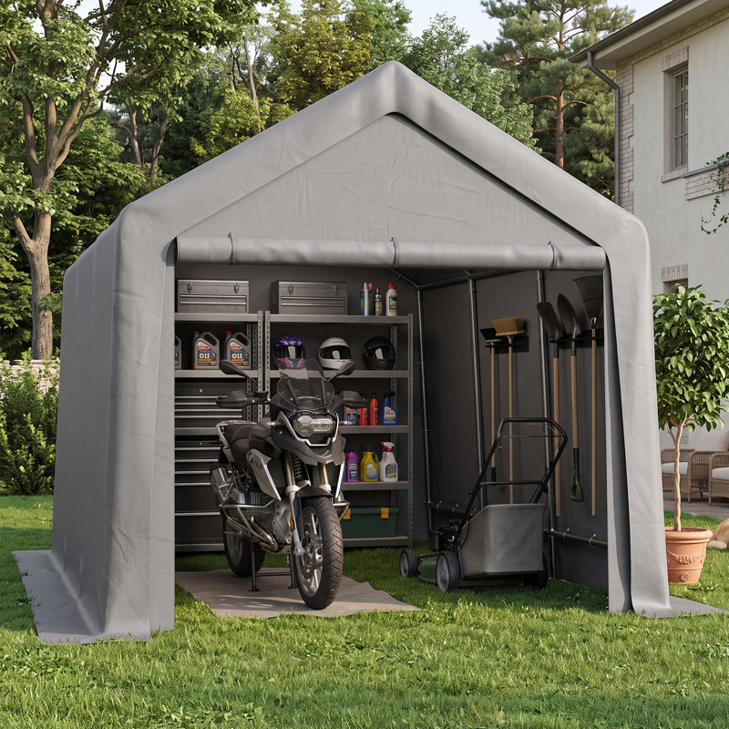 Abri d'auto portable robuste de 2,4 m x 4,3 m avec remise de rangement fermée, abri extérieur pour véhicules et équipements