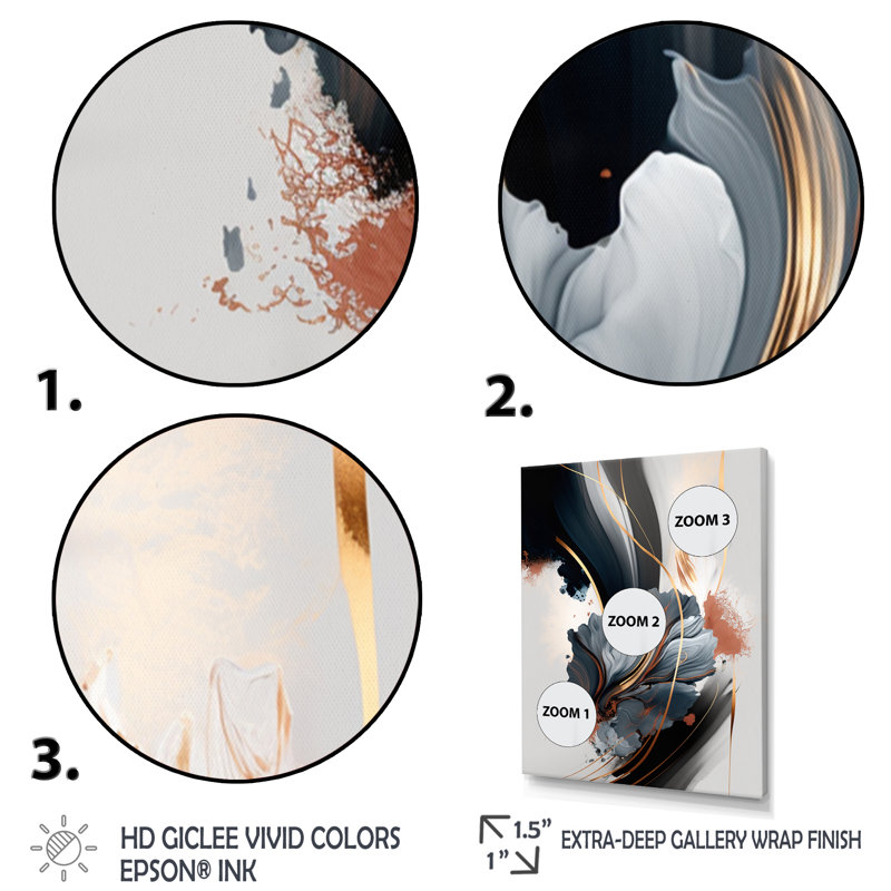 Reproduction d'art sur toile abstraite or mauve complexe - II, Cadre photo noir, H 32 po x l 16 po x P 1 po