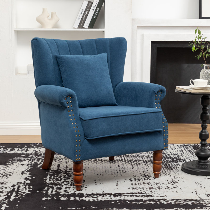Antwanae 29" Wide Armchair with Wingback, Royal Blue Velvet