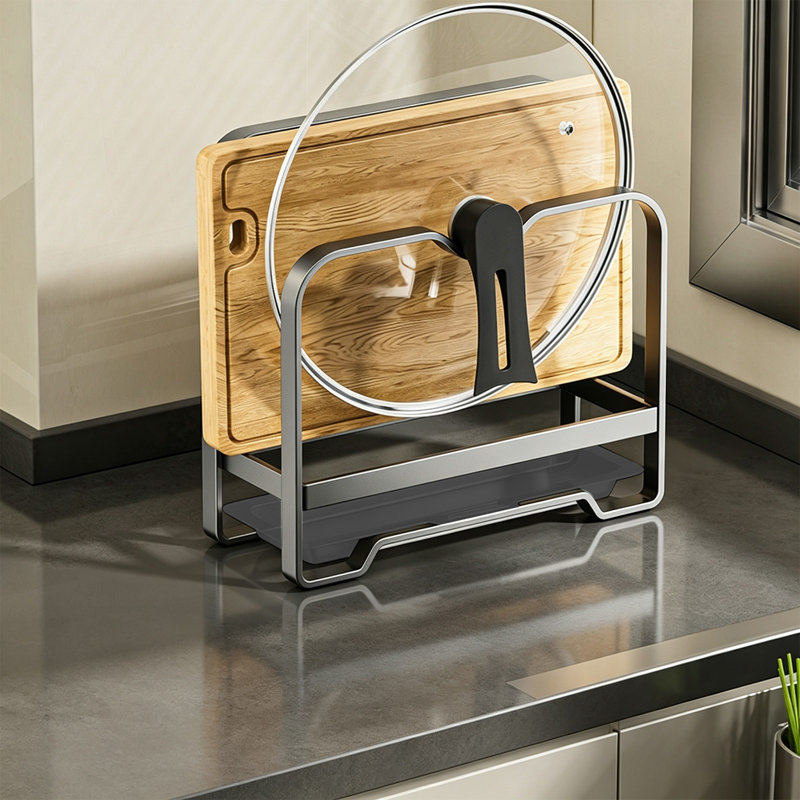 Rack en acier inoxydable avec couvercle pour casseroles et comptoir, Gray