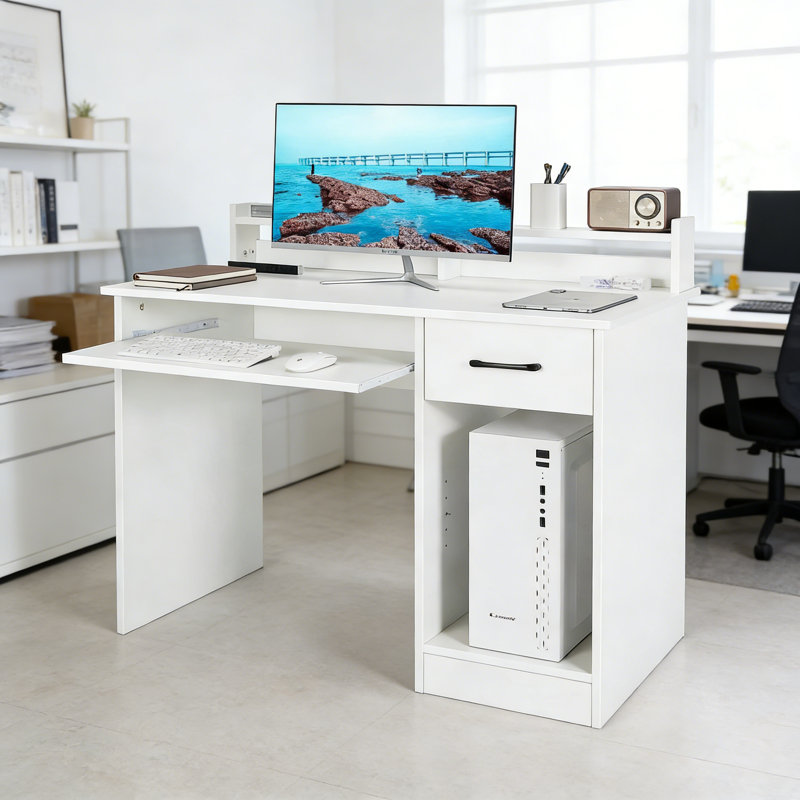 Computer Desk, 90cm. H x 105cm. W x 55cm. D, White