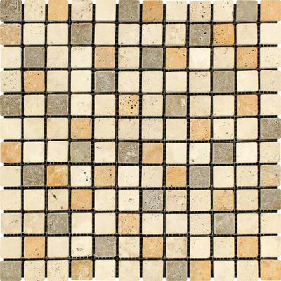 Carrelage mosaïque carré en travertin mélangé 1x1 po