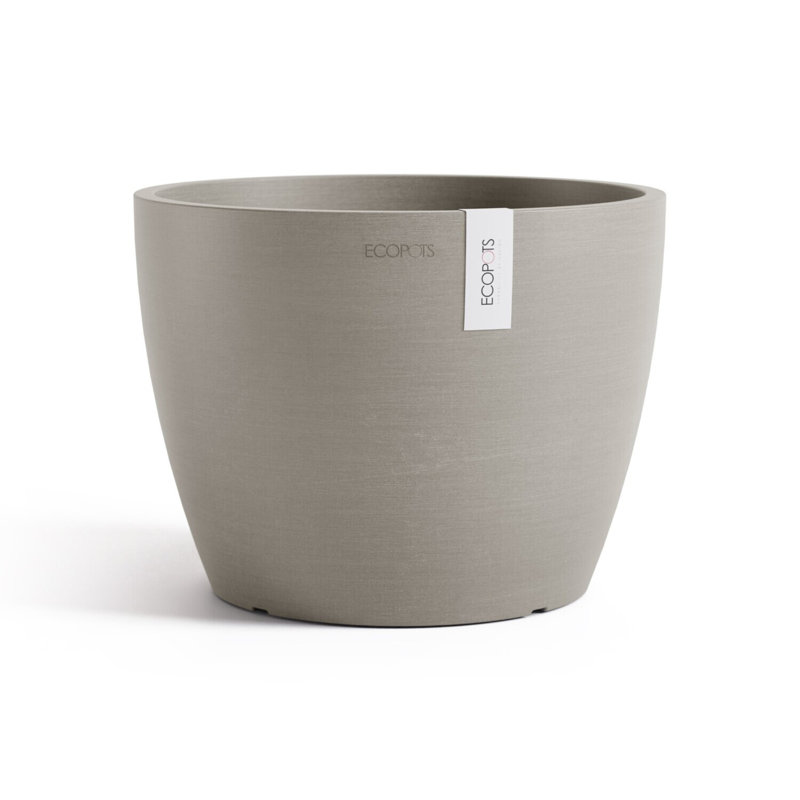 Ecopots Stockholm Indoor/Outdoor Modern Recycled Plastic Flower Pot Planter, Taupe, 7" H x 9.5" W x 9.5" D