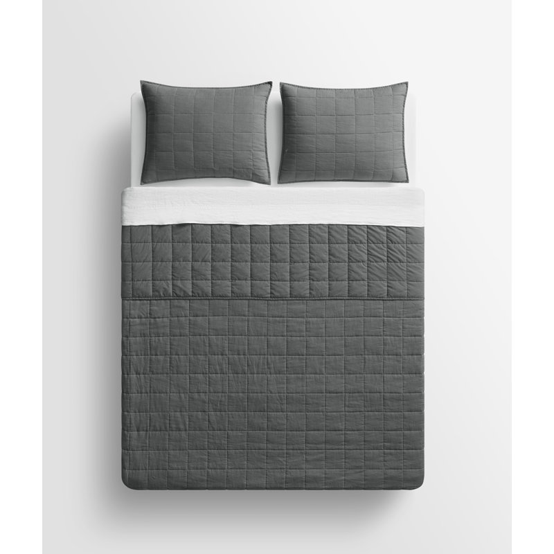 Ensemble de courtepointe en lin Ester, Gris anthracite, Courtepointe très grand + 2 très grandes taies d