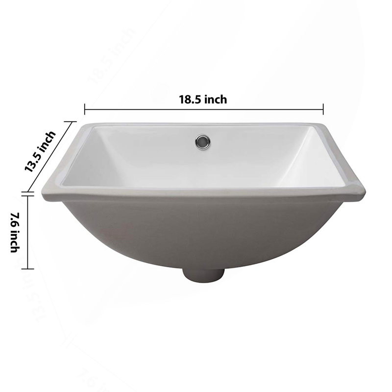 Lavabo de salle de bain rectangulaire encastré en céramique blanche avec trop-plein 18,5 po x 13,5 po