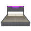 Velvet Ottoman Bed with RGB LED & Charging Station, Tufted Storage Headboard with Drawers, Beige/Grey, EU Double & King Size 140/160x200cm-1653503311-1653503310