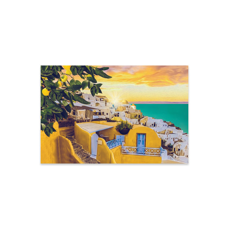 «Santorini at Sunset» par Ievgeniia Bidiuk - impression sans cadre