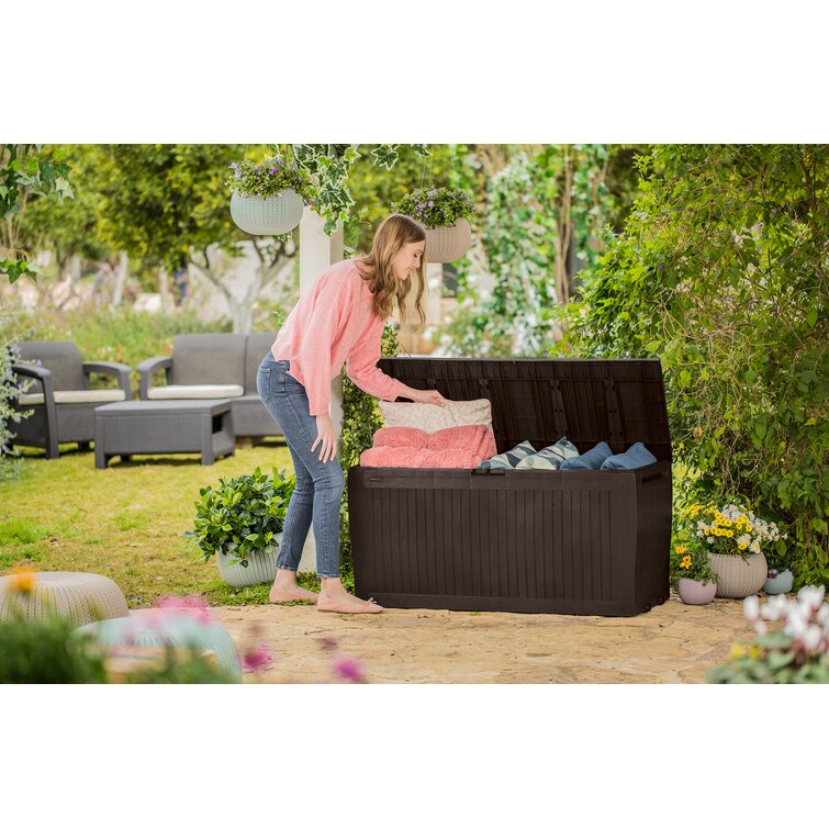 Keter Comfy 71 Gallon Durable Resin Outdoor Storage Deck Box For Furniture  and Supplies, Brown & Reviews