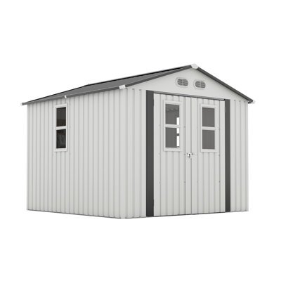 Remise de rangement extérieure en métal blanc 8 x 8 pi avec structure en acier galvanisé