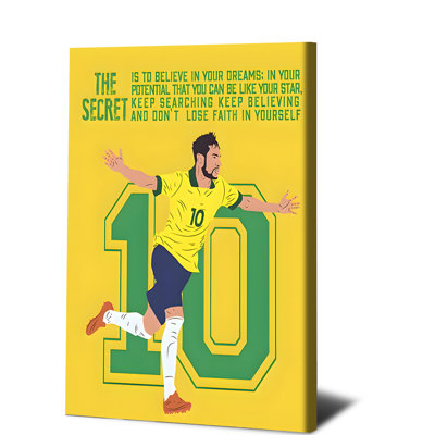 1 pièce, art mural, affiches encadrées, "The Secret Inspirational Football Star", art mural sur toile - Motivation de décoration pour la salle de gym à domicile - Joueur de football brésilien, impression sur le thème avec message encourageant à croire en ses rêves et sa confiance en soi