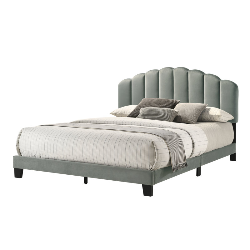 Lepore Upholstered Slat Bed, Light Gray, Queen