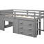 Lit mezzanine simple gris avec tablette et armoire - Structure en bois massif pour économiser de l'espace-1401287270