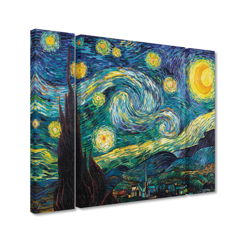 «Starry Night» par Vincent van Gogh, ensemble de 3 reproductions sur toile, H 30 po x l 41 po x P 2 po
