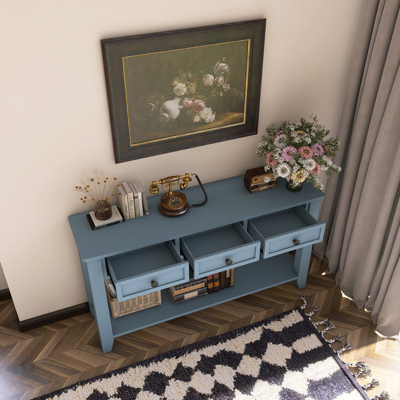 Console moderne avec trois tiroirs de rangement, Bleu