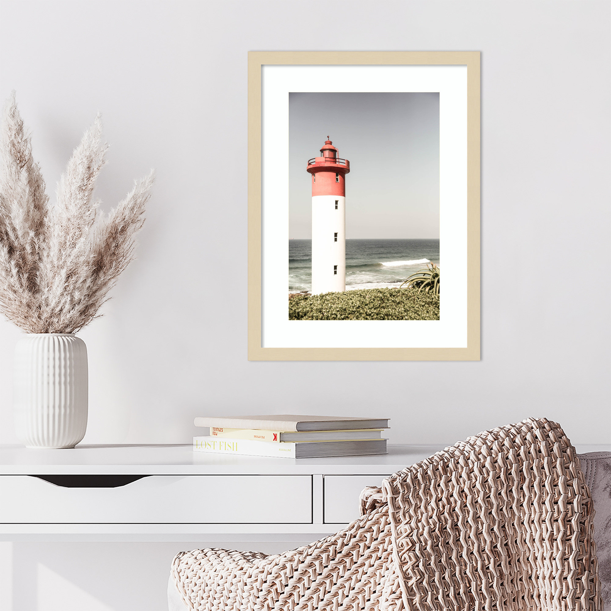 Oyster Box Lighthouse by Shot by Clint Wood Framed Wall Art Print, 21" H x 16" W, Brown