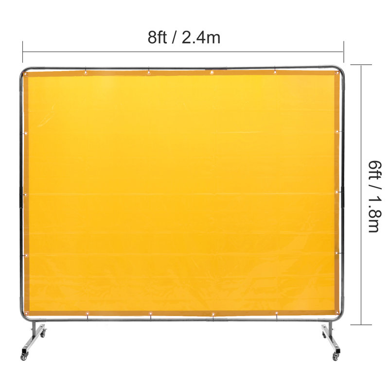 Welding Screen with Frame, 6' x 8' Welding Curtain Screen, Flame-Resistant Vinyl Welding Protection Screen on 4 Swivel Wheel (2 Lockable), Moveable & Professional for Workshop/Industrial, Yellow