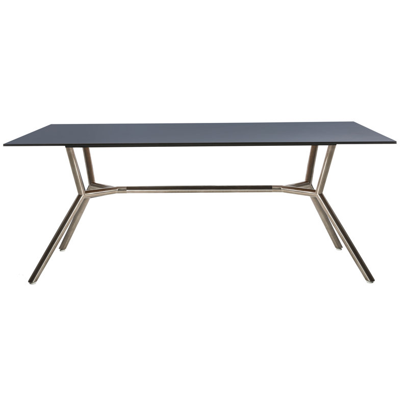Reef Rectangular 29.5" Dining Table, 29.13" H x 70.88" W x 39.38" D, Nordic Black HPL, Stainless Steel