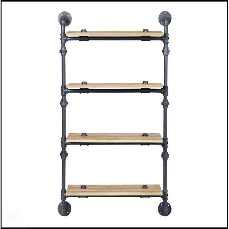 Arrion Industrial Rectangular Wall Rack with 4 Shelves in Oak and Sandy Black